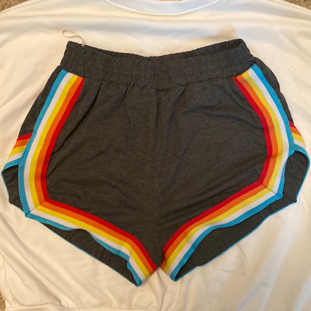 Rainbow stripe shorts, high waisted size medium!